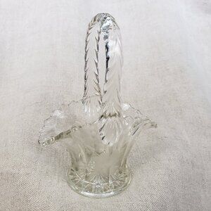 Vintage Duncan Miller Floral Etched Clear Art Glass Basket